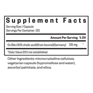 Ingredients: Ox Bile (40% cholic acid)(from bovine)(Germany)