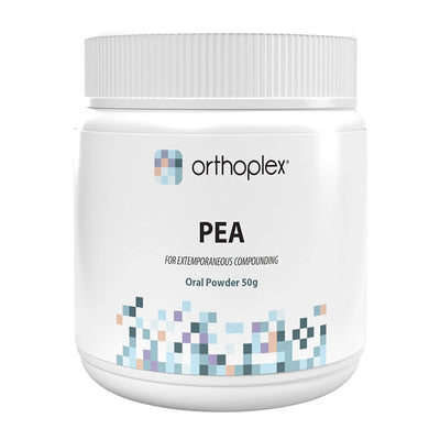 A Supplement container with the name PEA by Orthoplex White.