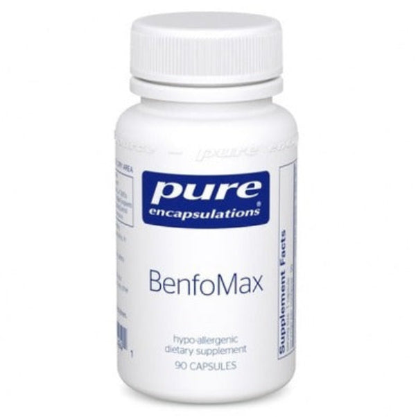A Supplement container with the name BenfoMax b y Pure Encapsulations.