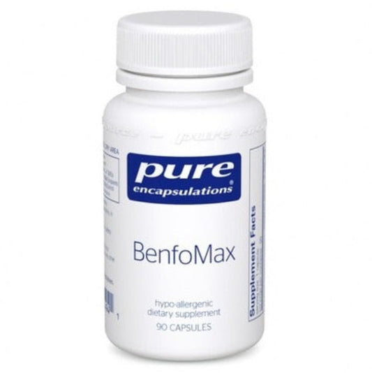 A Supplement container with the name BenfoMax b y Pure Encapsulations.
