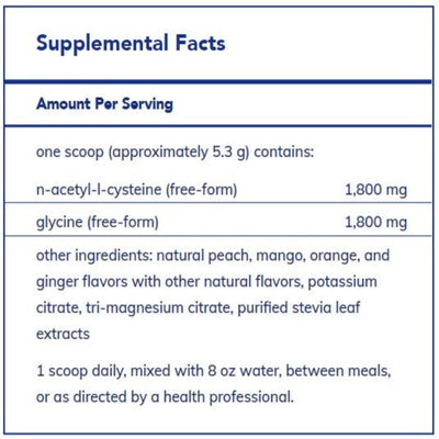 Ingredients: n-acetyl-l-cysteine (free-form), glycine (free-form)