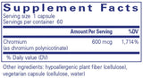 Text describing the ingredients: Chromium (as Chromium polynicotinate)
