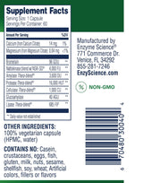 Text listing the ingredients including Calcium citrate, Magnesium Citrate, Bromelain, Nattokinase, NSK-SD, Amylase, Protease, Cellulase, Glucoamylase, Lipase, Thera-blend