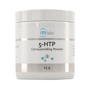 Image of a white supplement bottle that says 5-HTP Compounding powder 25g Rn Labs 