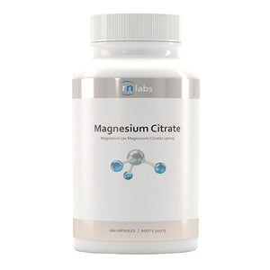 Image of a white supplement bottle that says magnesium citrate magnesium (as magnesium citrate) 150mg 180 capsules 