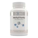 Image of a white supplement bottle that says rn labs methyl fortify balanced methyl cofactors 60 capsules 