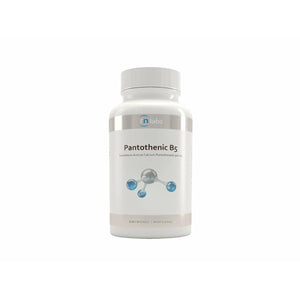 image of a white supplement bottle that says pantothenic B5 Pantothenic Acid (as Calcium Pantothenate) 500mg 120 Capsules 