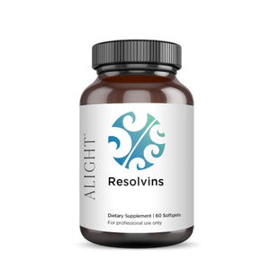 Image of a whie supplement bottle that says Alight resolvins dietary supplement 60 softgels for professional use only  