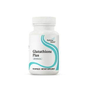 A Supplement container with the name Glutathione Plus with Cofactors by  Seeking Health.