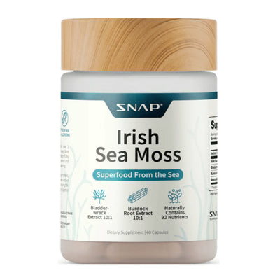 A Supplement container with the name Irish Sea Mss by Snap Supplements