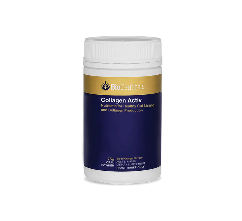 BioCeuticals Collagen Activ 150g oral powder. White tub with blue and white label.