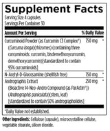 Text describing the ingredients: Curcuminoid Powder, N-Acetyl-D-Glucosamine, Andrographis Extract. 