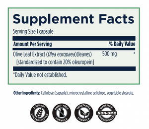 table of content, olive leaf extract 500 mg, by designs for health
Cellulose (capsule), microcrystalline cellulose, vegtable stearate