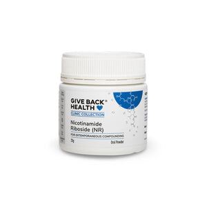A Supplement container with the name Nicotinamide Riboside (NR) by Give Back Health.