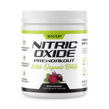 A Supplement container with the name Nitric Oxide Preworkout Organic Beets by Snap Supplements.