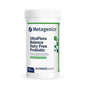A Supplement container with the name Ultra Flora Balance Dairy Free Probiotic (60 caps) by Metagenics.
