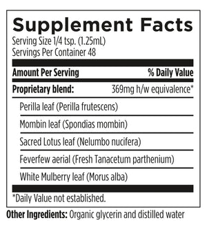 Image of ingredients:
Perilla leaf (perilla frutescens), Mombin leaf (spondias mombin), Sacred lotus leaf( Nelumbo nucifera), feverfew aerial (fresh tanacetum parheium), White mulberry eaf(morus alba), organic glyceri, distilled water 