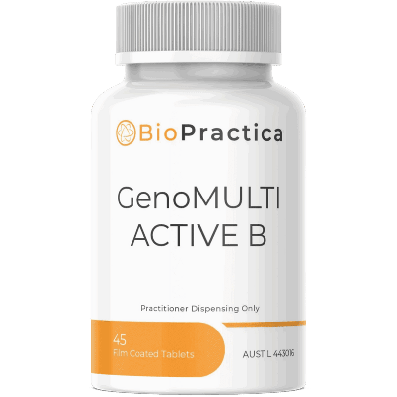 A Supplement container with the name GenoMulti Active B by Bio-Practica.