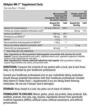 Supplement facts for OSAplex MK-7 by Xymogen