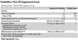Supplement facts for ProbioMax Plus DF (Stick Pack) by Xymogen