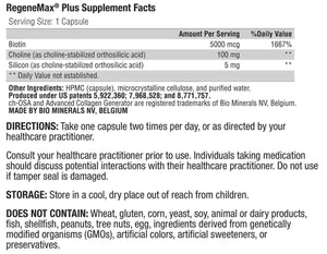 Supplement facts for RegeneMax Plus by Xymogen