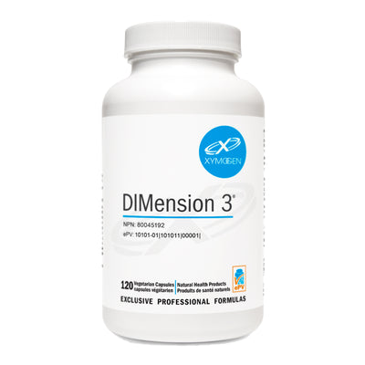 A Supplement container with the name DIMension 3 by Xymogen.