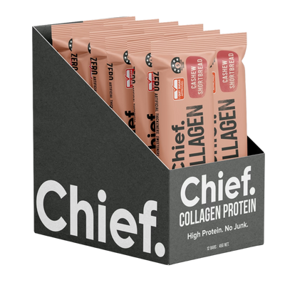 A Box of 12 Supplement bars (Cashew Shortbread) by Chief Nutrition.