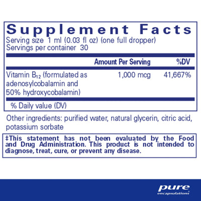 Ingredients: Vitamin B12 (formulated as adenosylcobalamin and 50% hydroxycobalamin).
