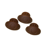 Three brown rubber duck-shaped objects on a white background