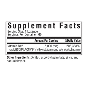 Ingredients: Vitamin B12 (as MECOBALACTIVE methylcobalamin and adenosylcobalamin)