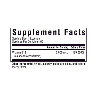 Ingredients including Vitamin B12, Adenosylcobalamin