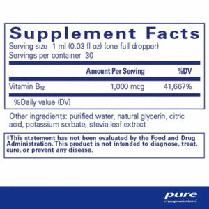 Text describing the ingredients: Vitamin B12 1,000mcg.