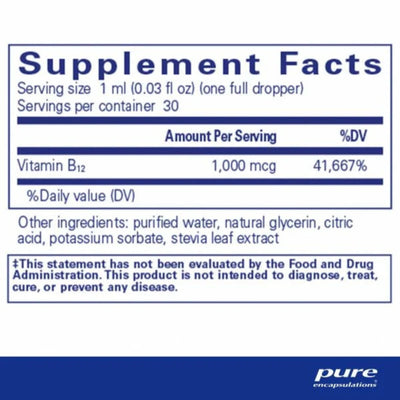 Text describing the ingredients: Vitamin B12 1,000mcg.