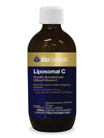 BioCeuticals Liposomal C 100ml amber glass bottle.