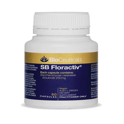 A Supplement container with the name SB Floractiv (60 Caps) by BioCeuticals.