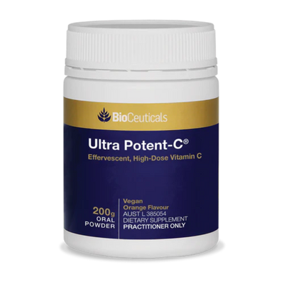 A Supplement container with the name Ultra Potent-C (200g) by BioCeuticals.