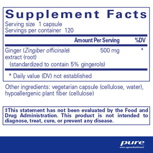 Ingredients: Ginger (Zingiber officinale) extract (root). 500mg
