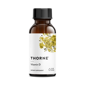 A Supplement bottle with the name  Vitamin D Liquid by Thorne.