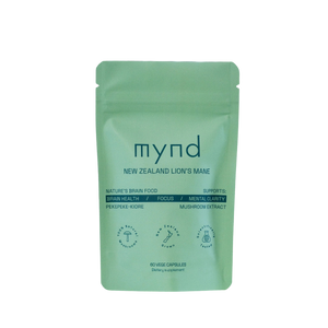A Supplement container with the name Lion's Mane 60 Caps by mynd. 