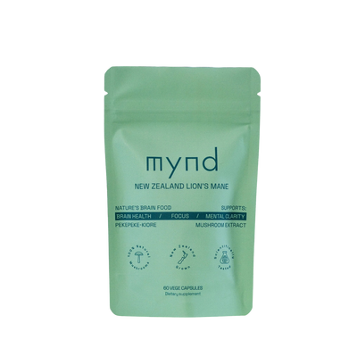 A Supplement container with the name Lion's Mane 60 Caps by mynd. 