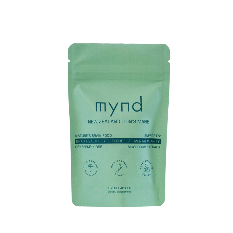 A Supplement container with the name Lion's Mane 60 Caps by mynd. 