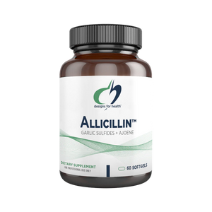 A Supplement container with the name Allicillin by Designs for Health.