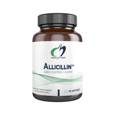 A Supplement container with the name Allicillin by Designs for Health.