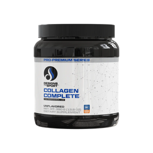 A Supplement container with the name Collagen Complete by Designs for Health.