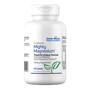 A Supplement container with the name Mighty Magnesium by Doctor Wilson.