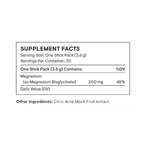 Ingredients: Magnesium (as Magnesium Bisglycinate).