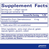 Ingredients: Astaxanthin (from Haematococcus pluvialis microalgae) 4mg 