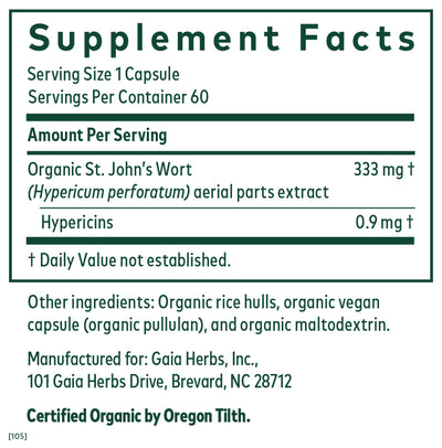 Ingredients: Organic St.John's Wort, Hypericins.