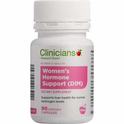 A Supplement container with the name  Women's Hormone Support (DIM) by Clinicians 