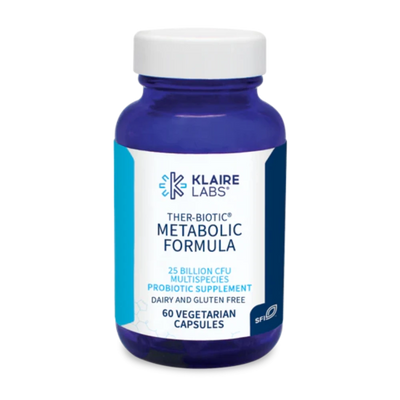 A Supplement container with the name Ther-Biotic Metabolic Formula by Klaire Labs.